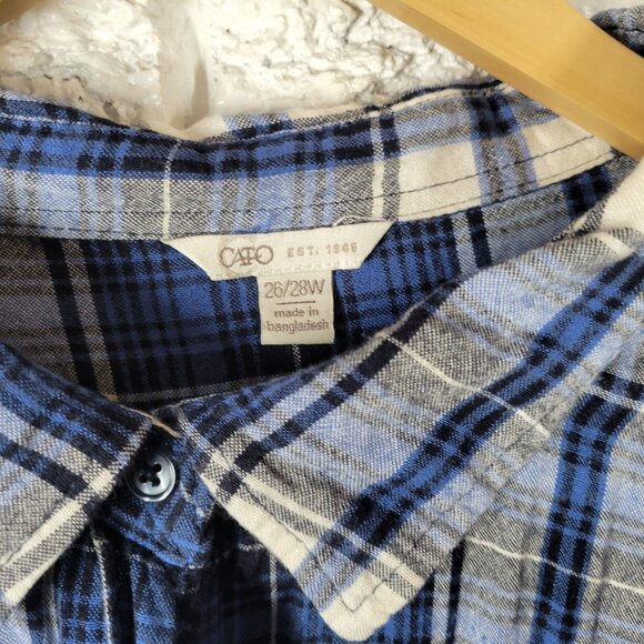 Cato Est 1946 Women Top 26W 28W Plus Long Sleeve Blue Plaid Pockets PLA68E - Picture 7 of 8